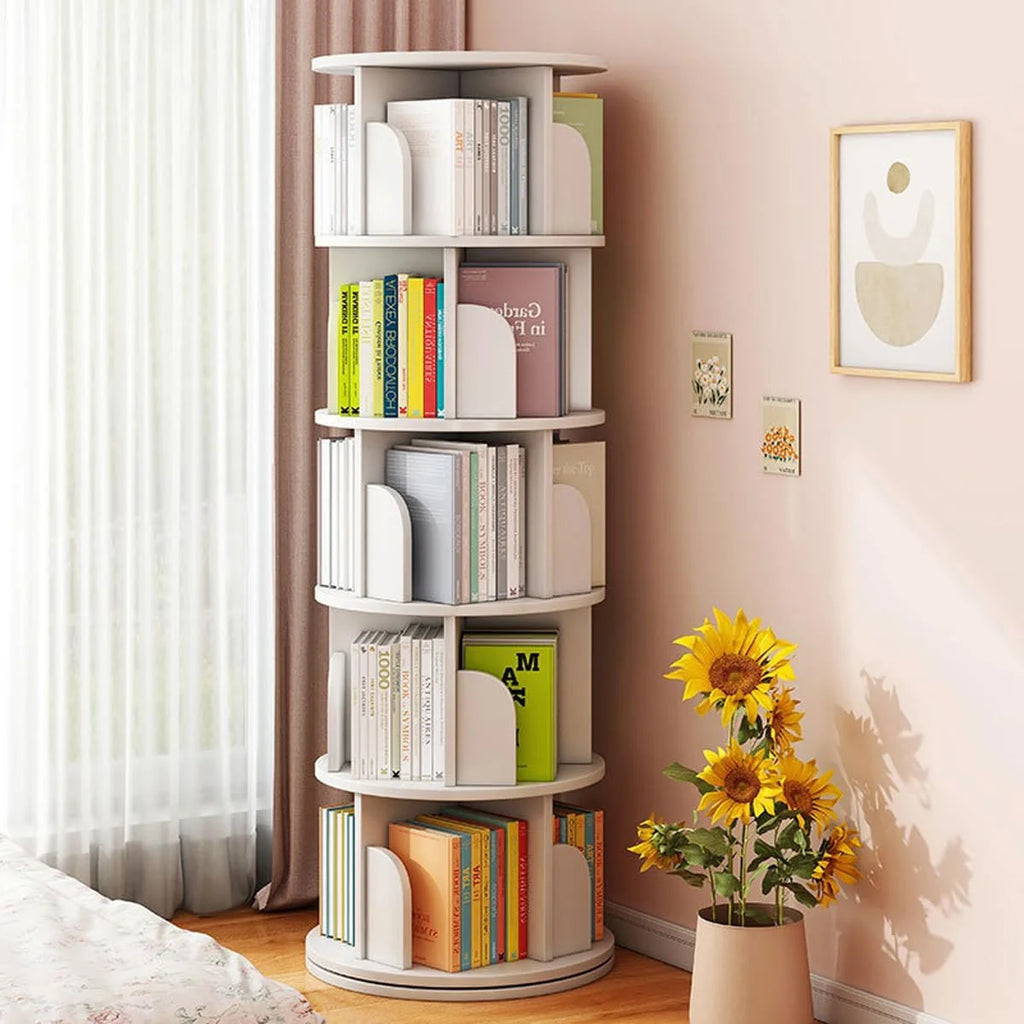 5 Tier Rotating Bookshelf White H66655