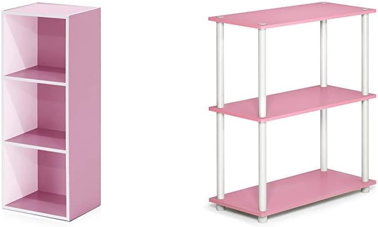 3-Tier Open Shelf Bookcase & 3-Tier Display Rack, White/Pink Z536046