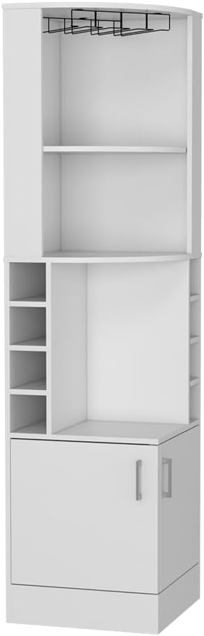 White Tall Corner Bar Storage Cabinet with Wine Rack W35229