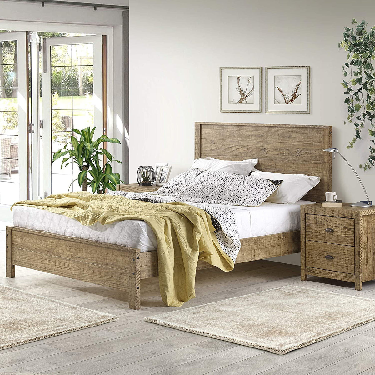 Solid Wood Full Size Bed Frame with Headboard Y2893