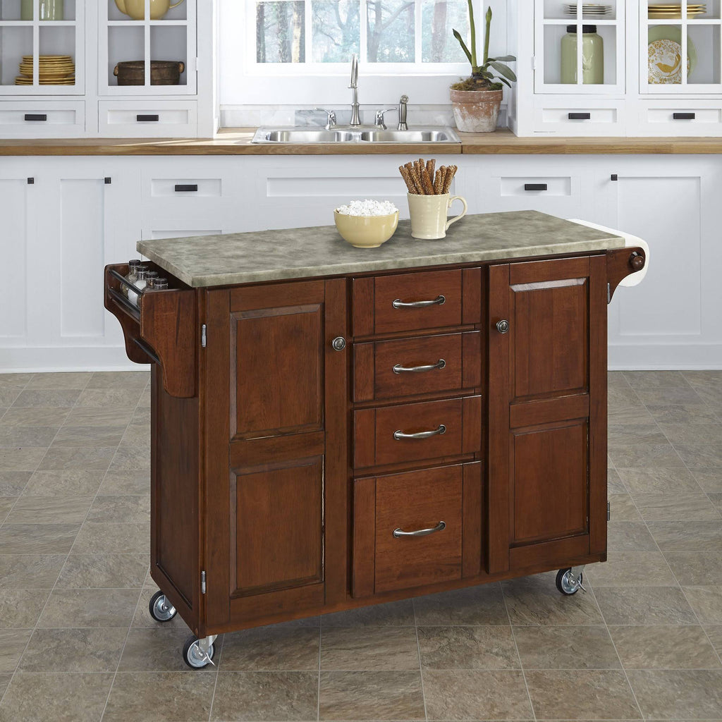 Cherry Kitchen Cart with Concrete Top O643