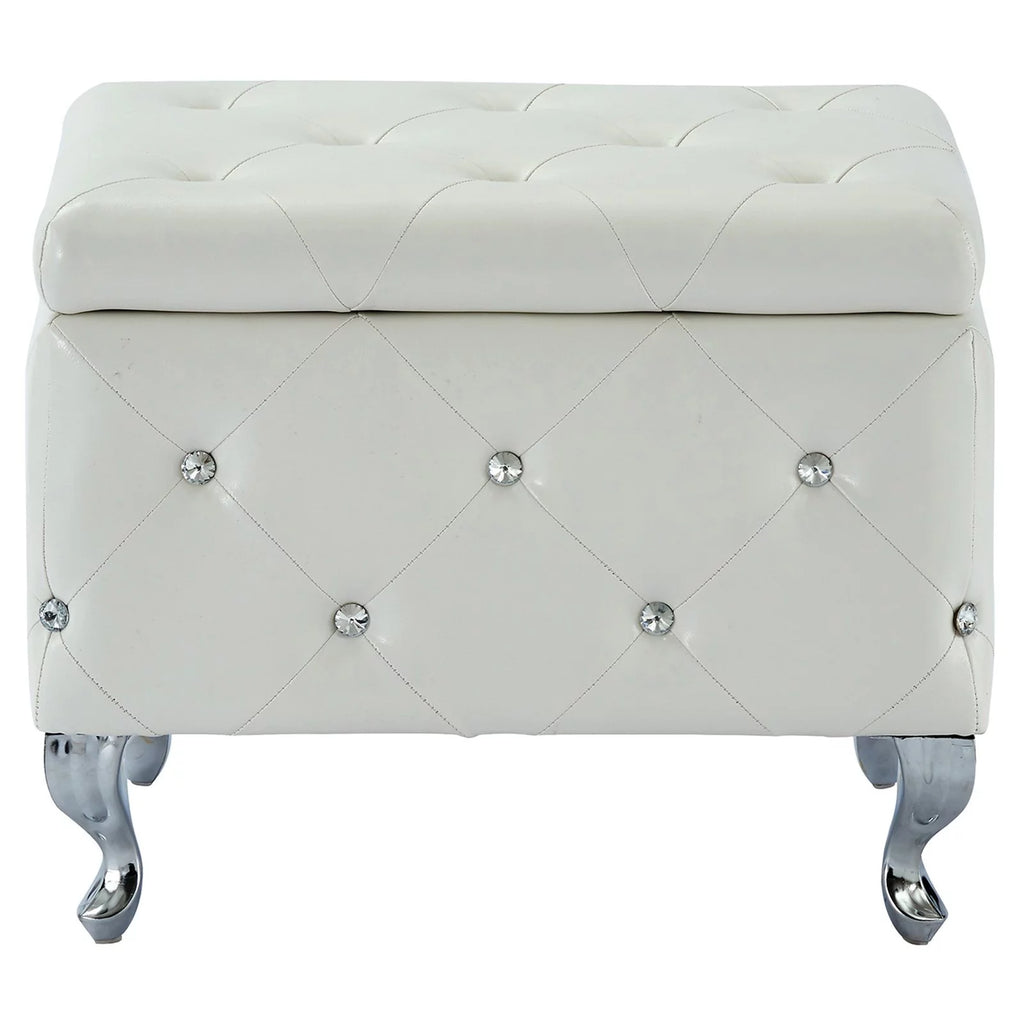 Faux Leather & Metal Square Storage Ottoman T305