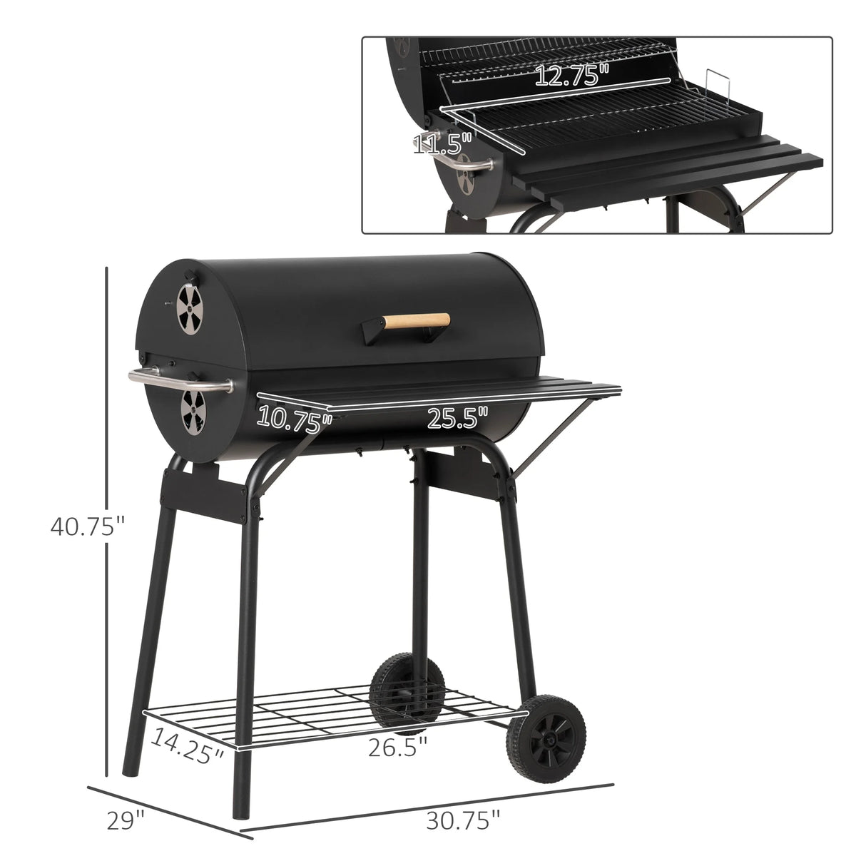 Portable Charcoal BBQ Grill and Offset Smoker Combo V3300