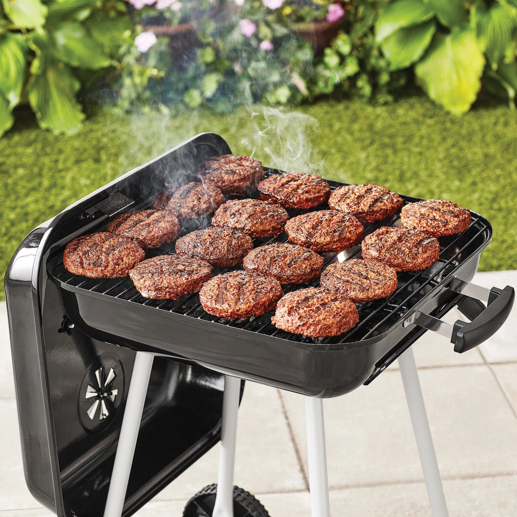Square Steel Charcoal Grill with Wheels, Black Y478309