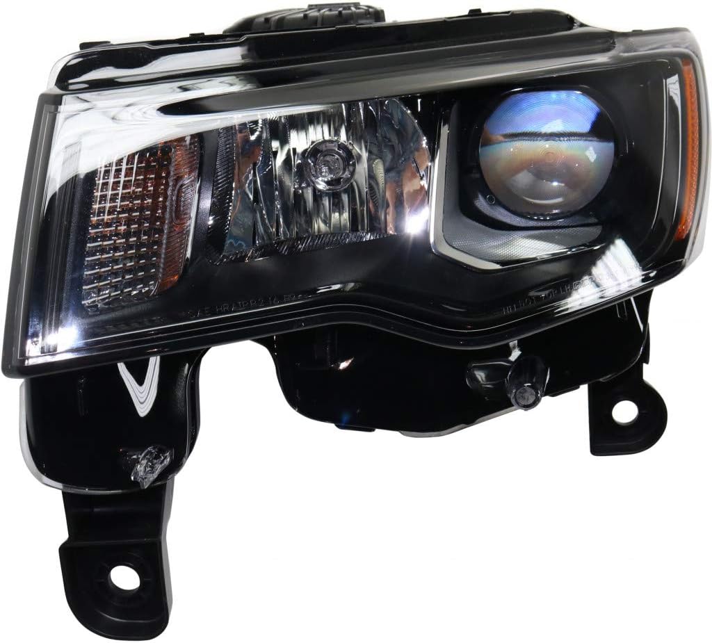 Headlight Assembly for Jeep Grand Cherokee 2017 2018 2019 Driver and Passenger Side Pair Halogen Black Trim O62068