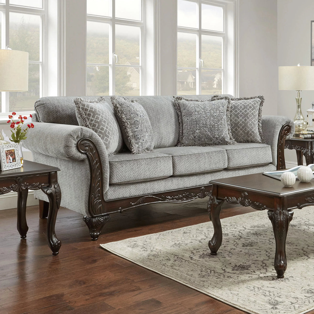 Gray Polyester Sofa and Loveseat Set C343
