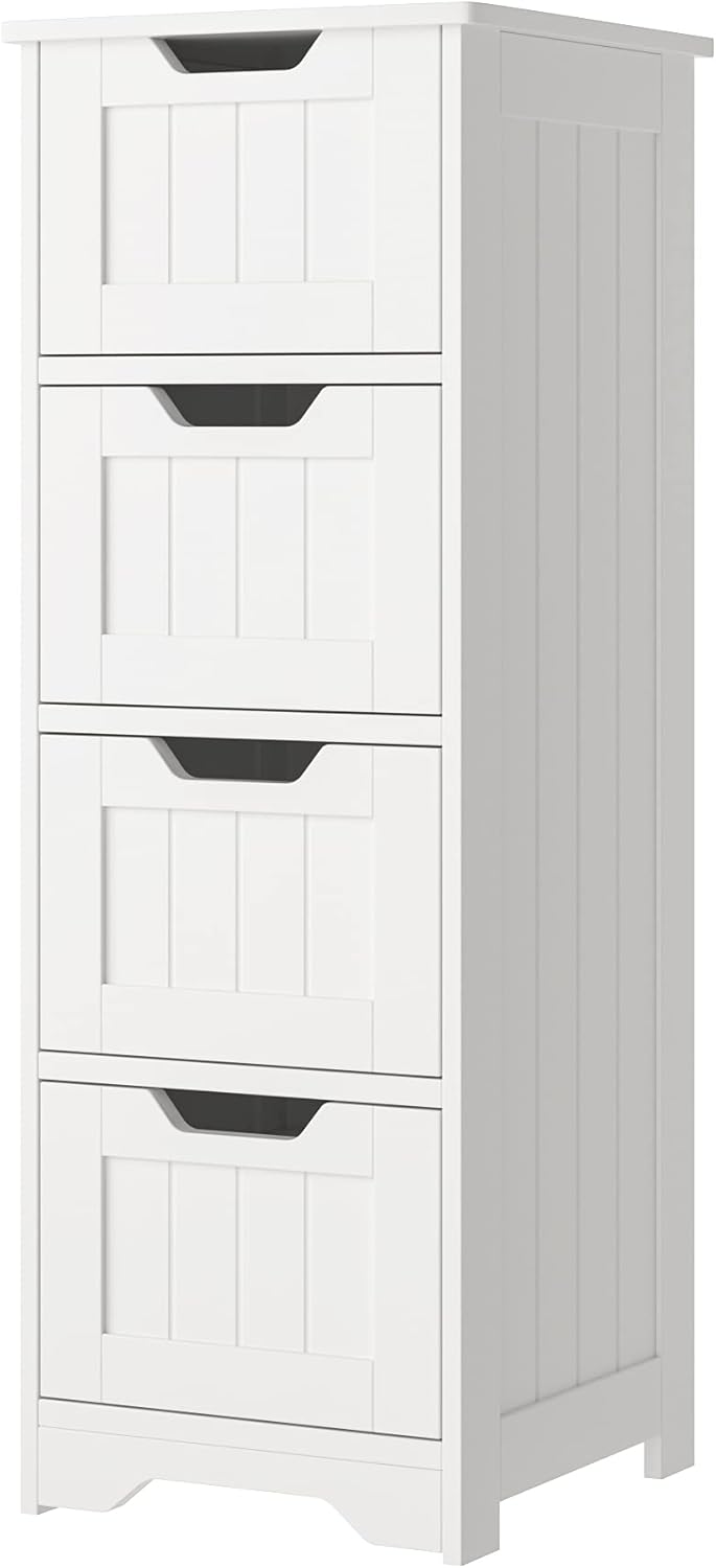 White 4 Drawer Bathroom Floor Storage Cabinet Z9246