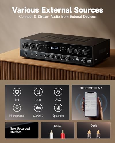 1000W Peak Power 6 Channel Audio Amplifier with Bluetooth 5.3 N831129