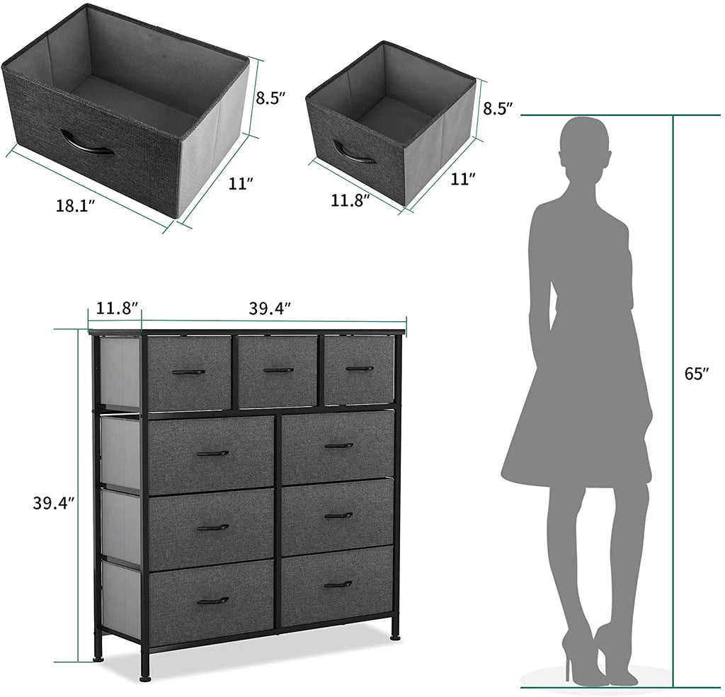 Light Grey 9 Drawer Fabric Dresser L50339
