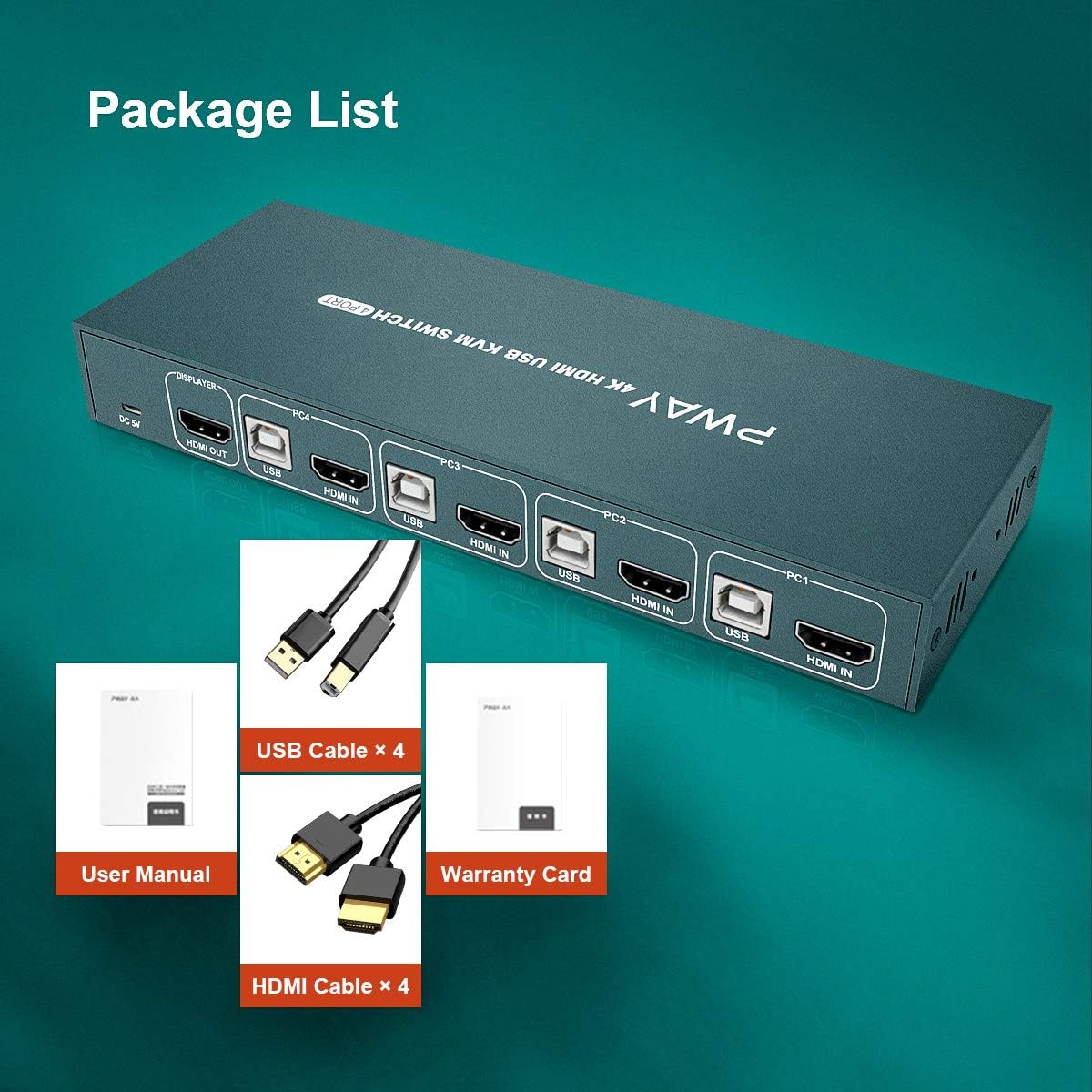 4 Port 4K@30Hz HDMI KVM Switch with HDMI and USB Cables R926