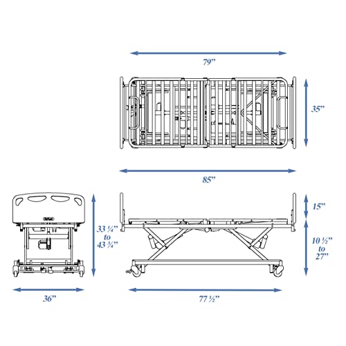 5 Function Full Electric Low Bed with High Density Foam Mattress & Half Rail Package (36" W x 80" L) P2666