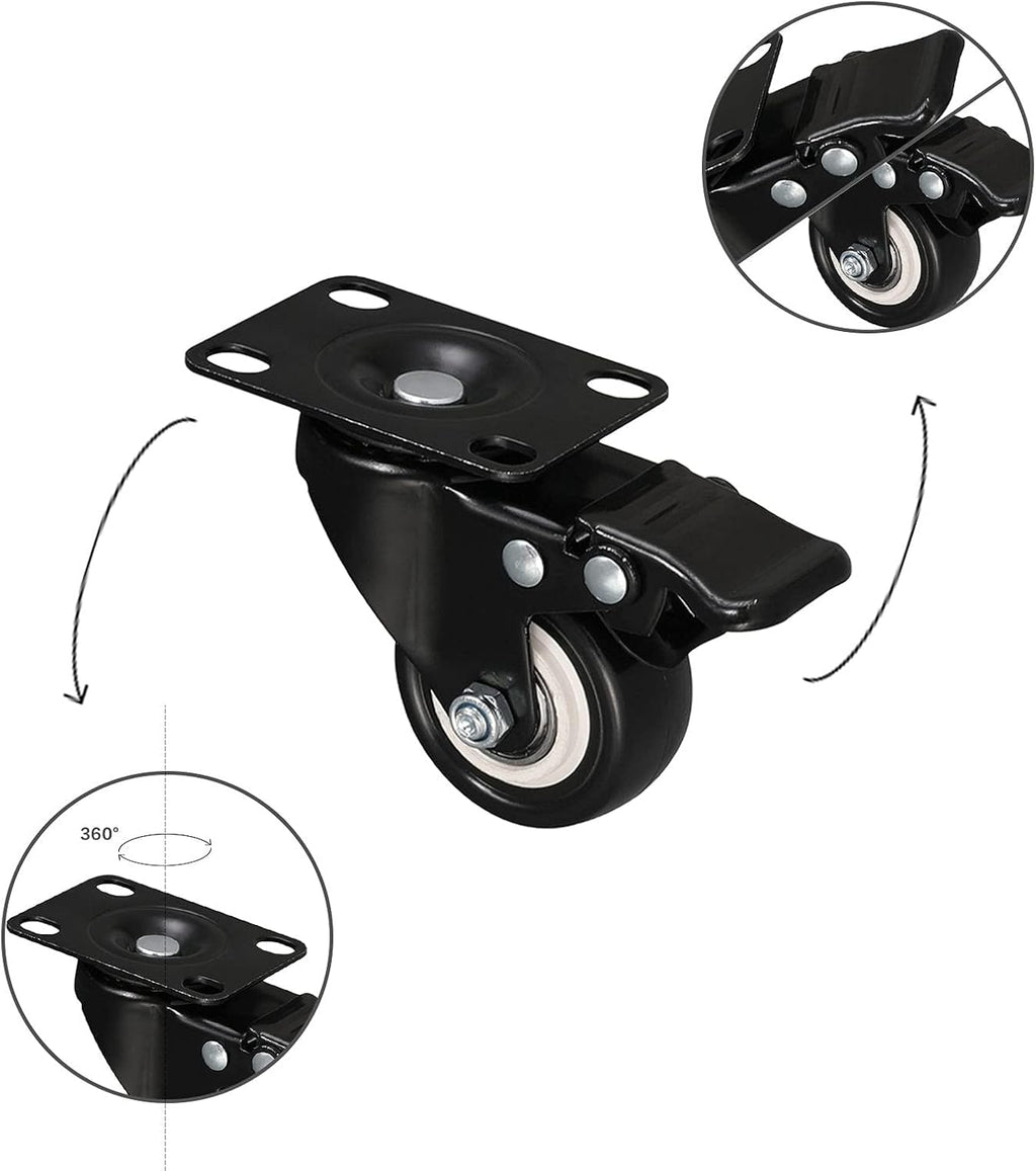 Black 2 inch Swivel Casters Set of 4 with Safety Brake H163