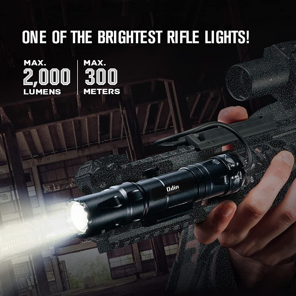 Odin 2000 Lumens Picatinny Rail Mounted Rechargeable Tactical Flashlight with Remote Pressure Switch H3778
