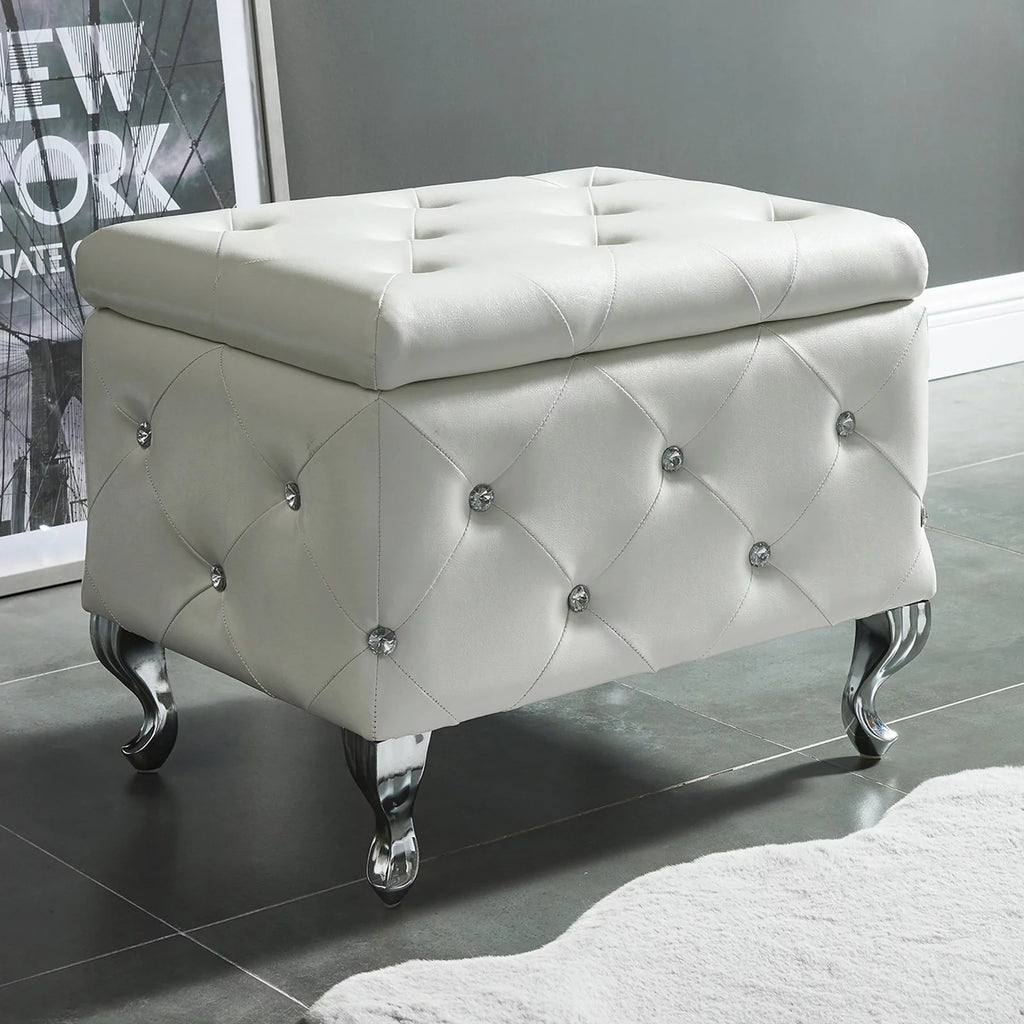 Faux Leather & Metal Square Storage Ottoman T305