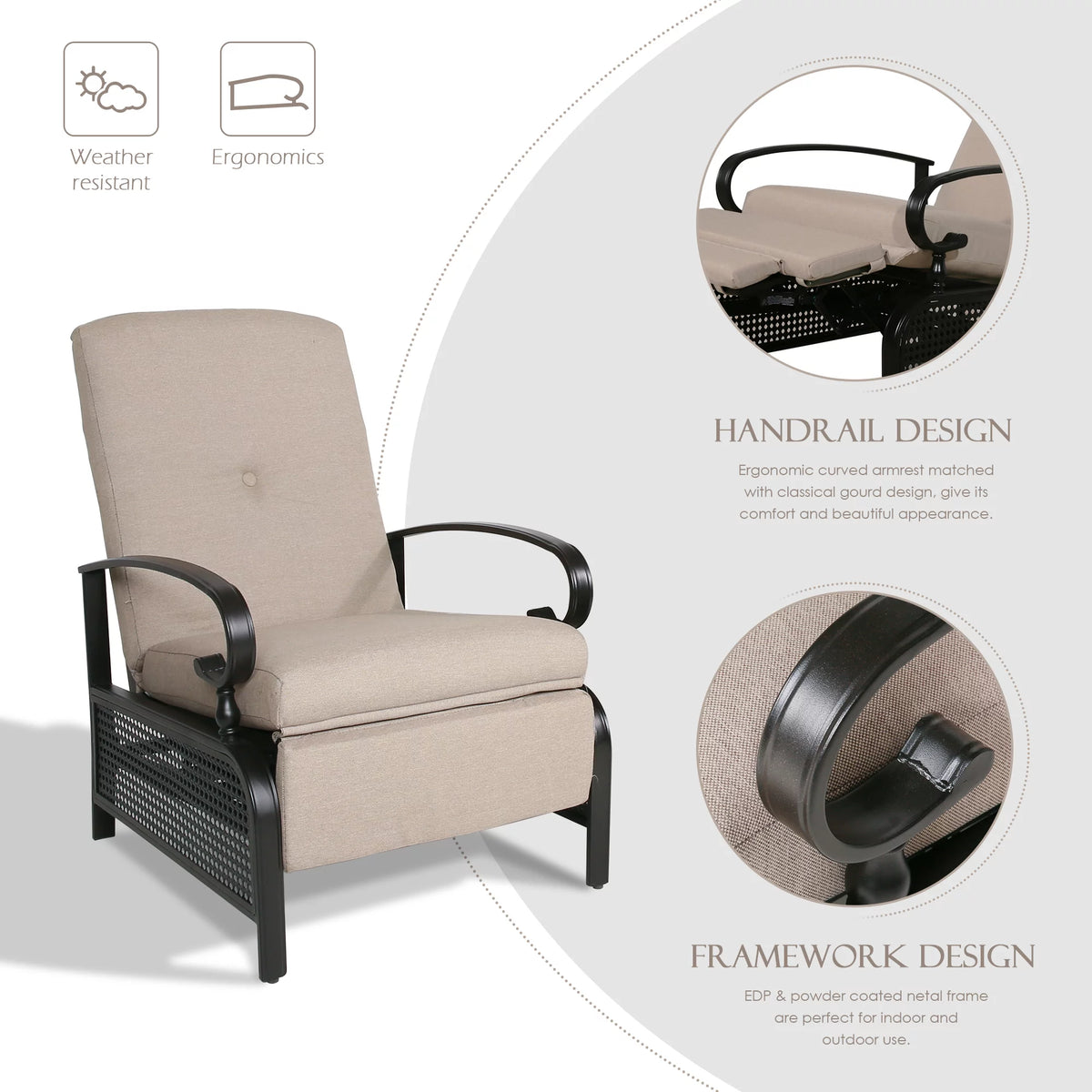 3 Pieces Metal Recliner Conversation Set R834