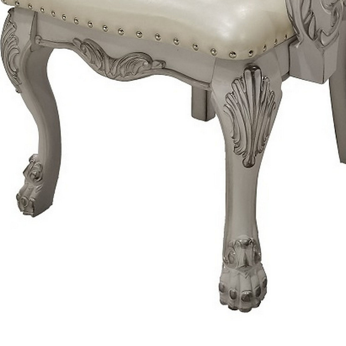 26 Inch Tufted Dining Armchair Set of 2 Faux Leather Bone White A5301