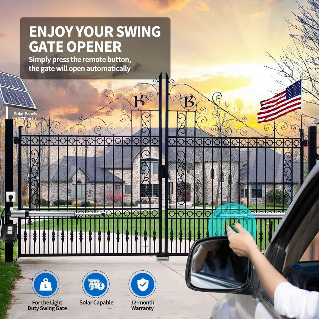 Dual Swing Gate Opener Automatic Gate Motor for Double Swing Gate Up to 12ft per Arm, Electric Driveway Gate Operator AC Powered with Remote Control Kit Solar Compatible V8125