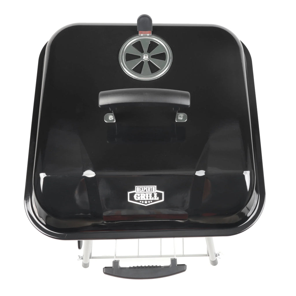 Square Steel Charcoal Grill with Wheels, Black Y478309