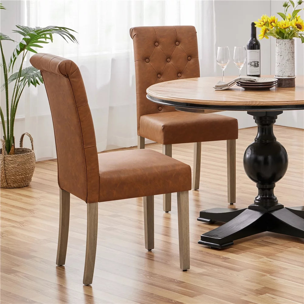 Brown Faux Leather Dining Chairs Set of 2 O903
