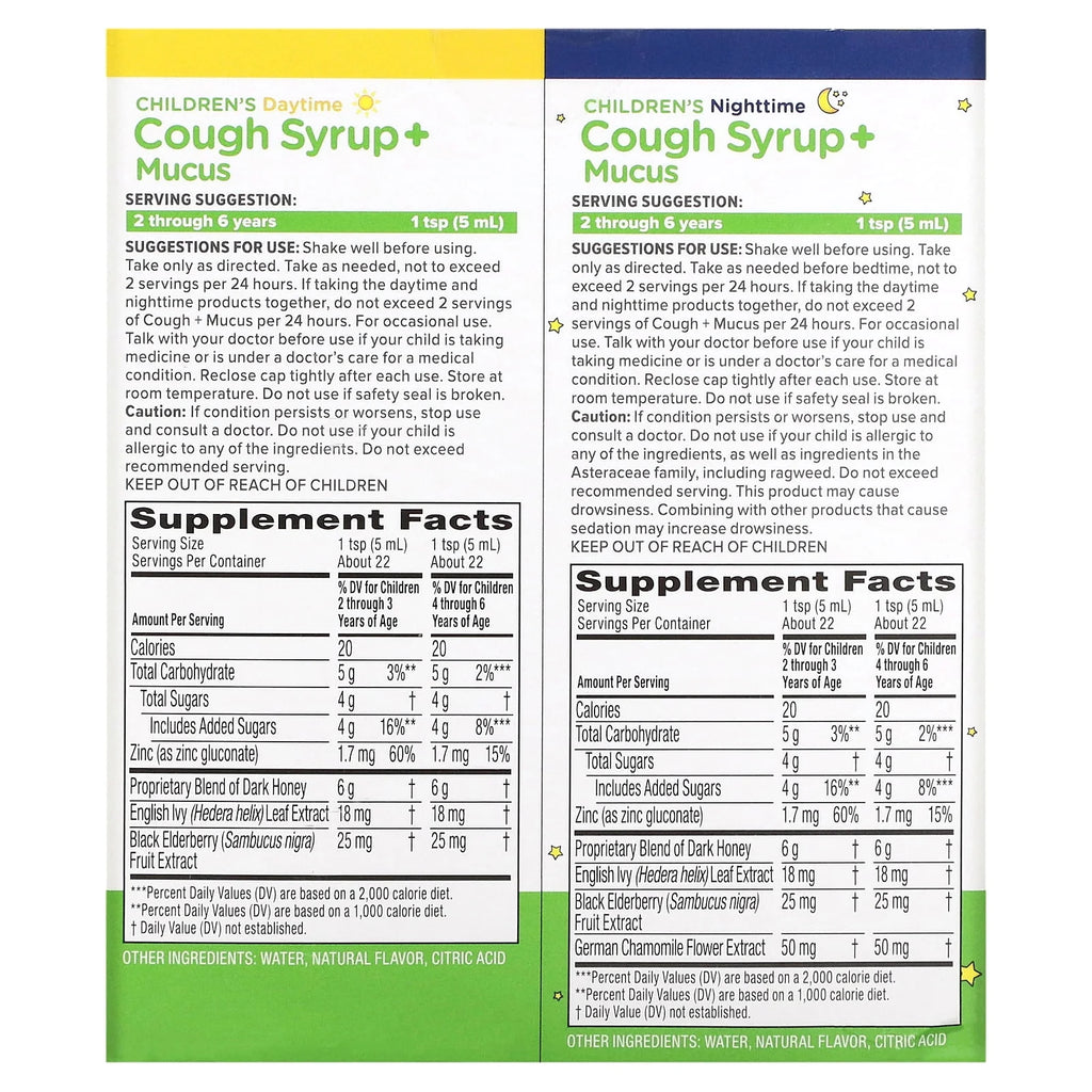 Kids Cough + Mucus Day/Night Syrup Mixed Berry 2x4FL Oz O626326