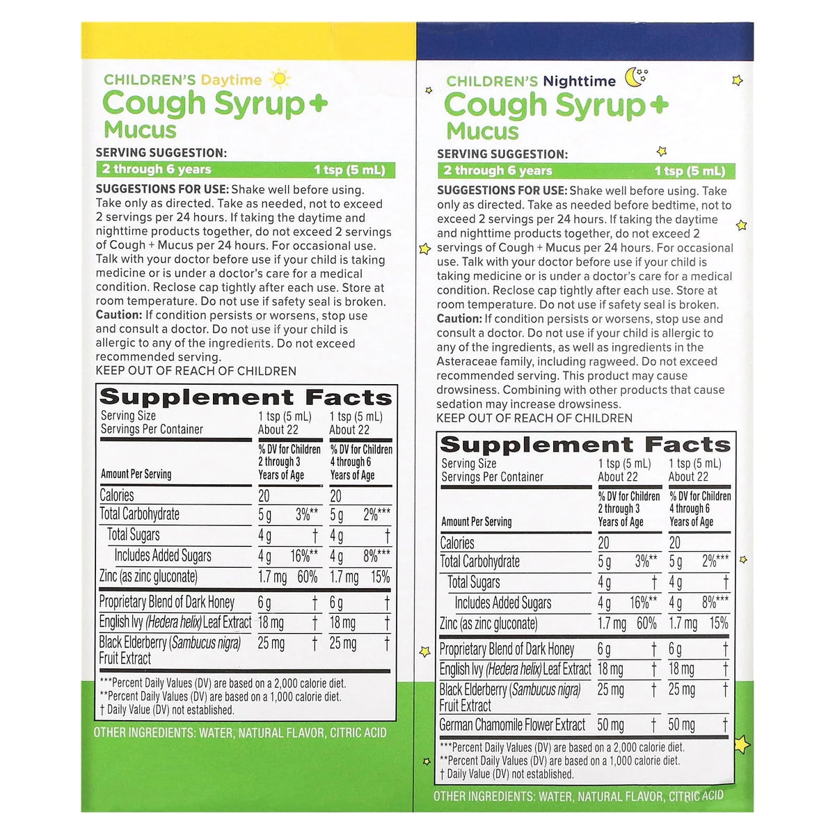 Kids Cough + Mucus Day/Night Syrup Mixed Berry 2x4FL Oz O626326