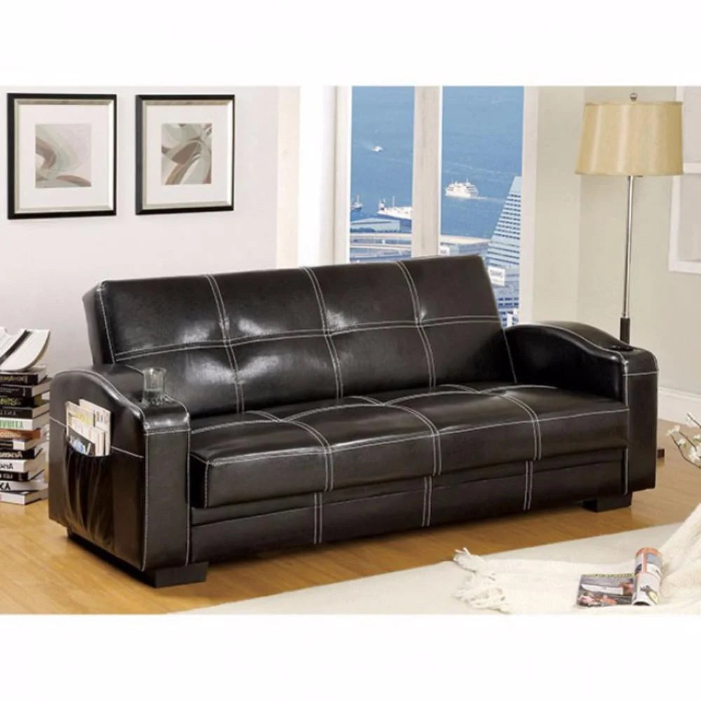 Black Leatherette Futon Sofa R77757