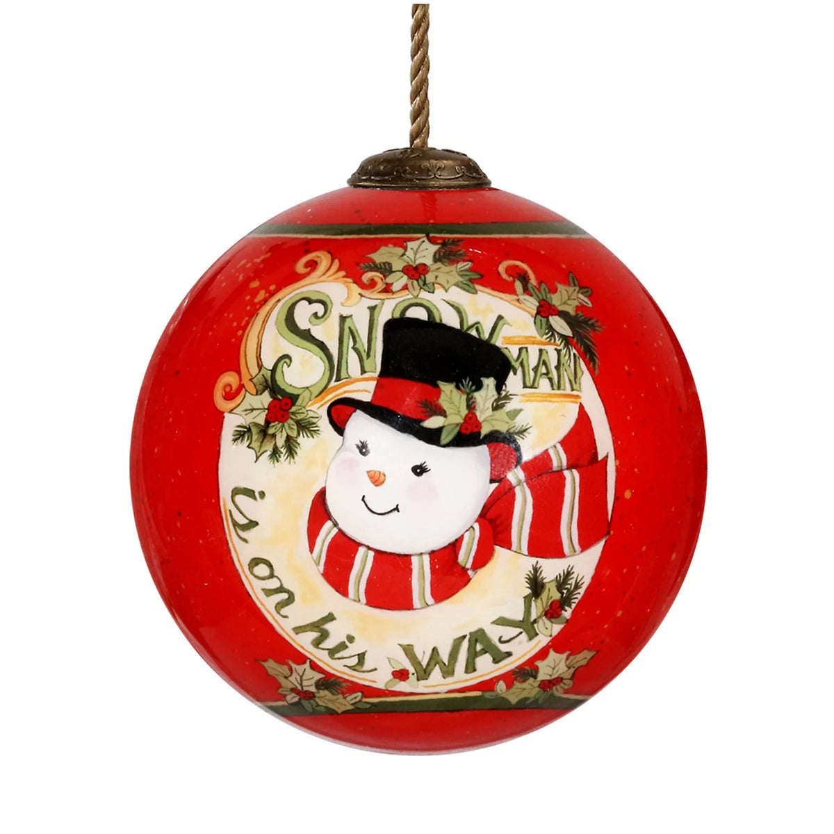 3" Red and White Snowman Christmas Glass Ball Ornament N37323
