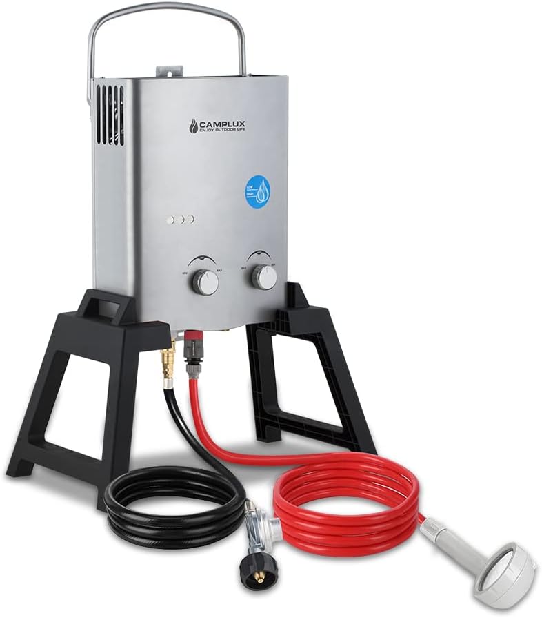 Portable Propane Tankless Water Heater with Stand and Carry Bag Q893