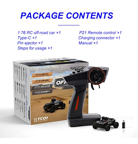 1:76 Scale Drift RC Car with Gyro Mini Full Proportional RTR 2.4GHZ Remote Control with 2 Replaceable Body Shell O5477