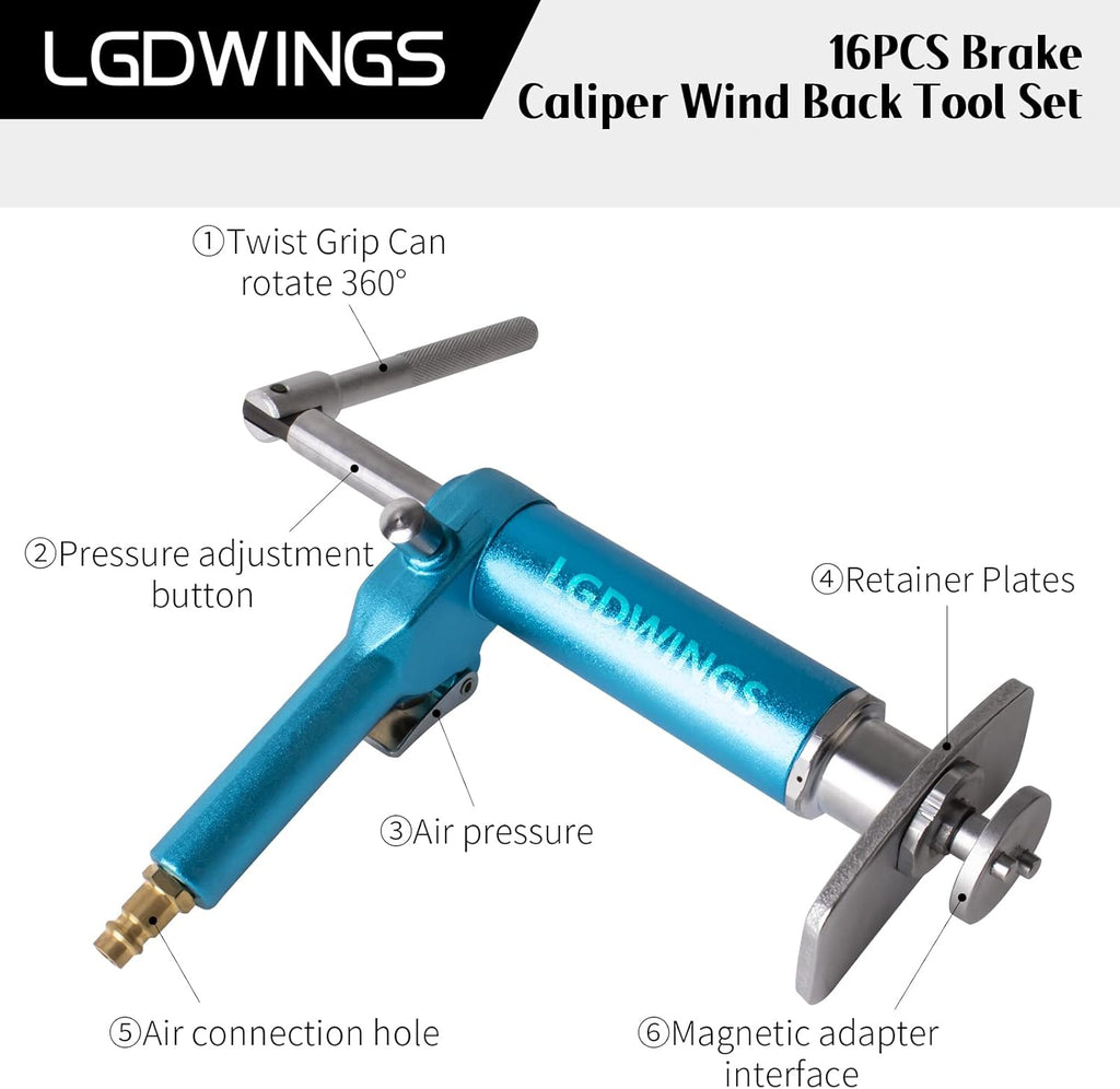 Air Powered Disc Brake Caliper Wind Back Tool Kit 16PCS R643