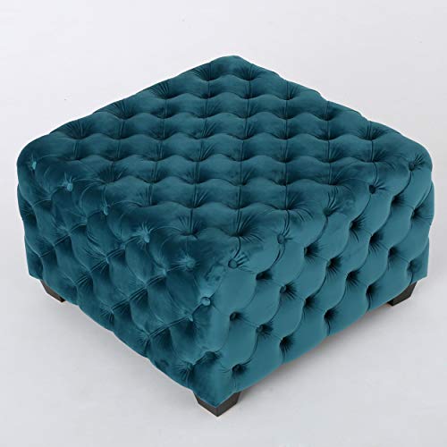 Dark Teal Velvet Ottoman E840