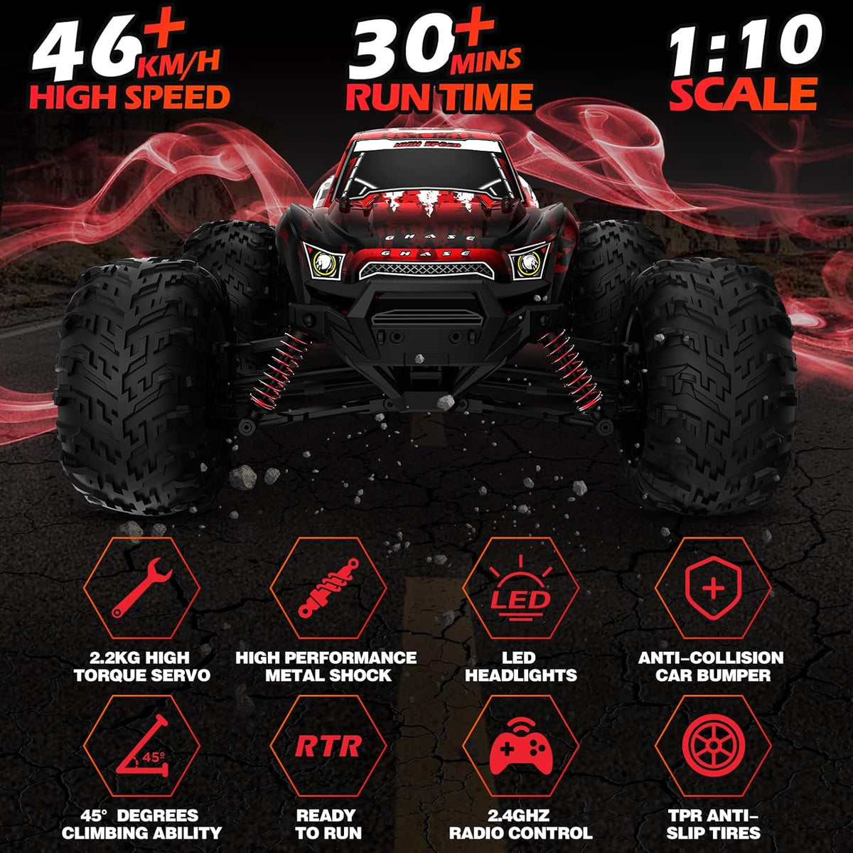 Remote Control Truck 1:10 Scale 4WD Off Road Monster Truck T533999