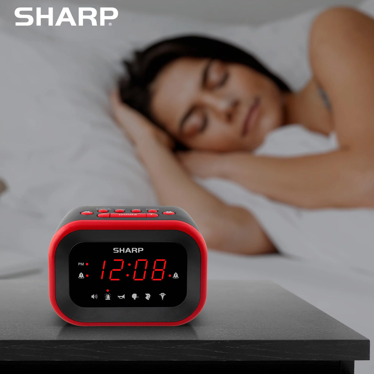 Red/Black Alarm Clock with 6 Wake Up Sounds E1351