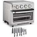 Stainless Steel AirFryer Toaster Oven with Grill Bundle with 12 Piece Ceramic Coated Cutlery Set Matte Black Z9586