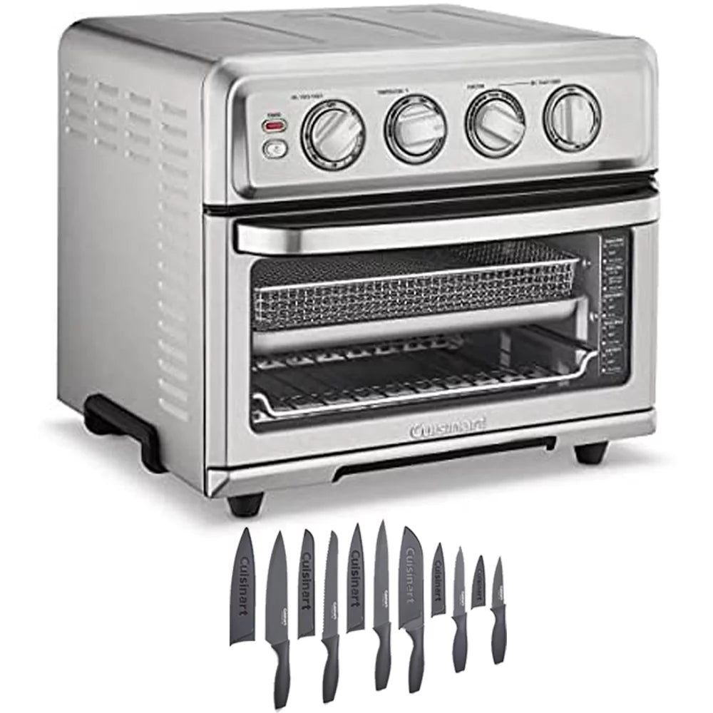 Stainless Steel AirFryer Toaster Oven with Grill Bundle with 12 Piece Ceramic Coated Cutlery Set Matte Black Z9586