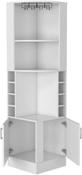 White Tall Corner Bar Storage Cabinet with Wine Rack W35229
