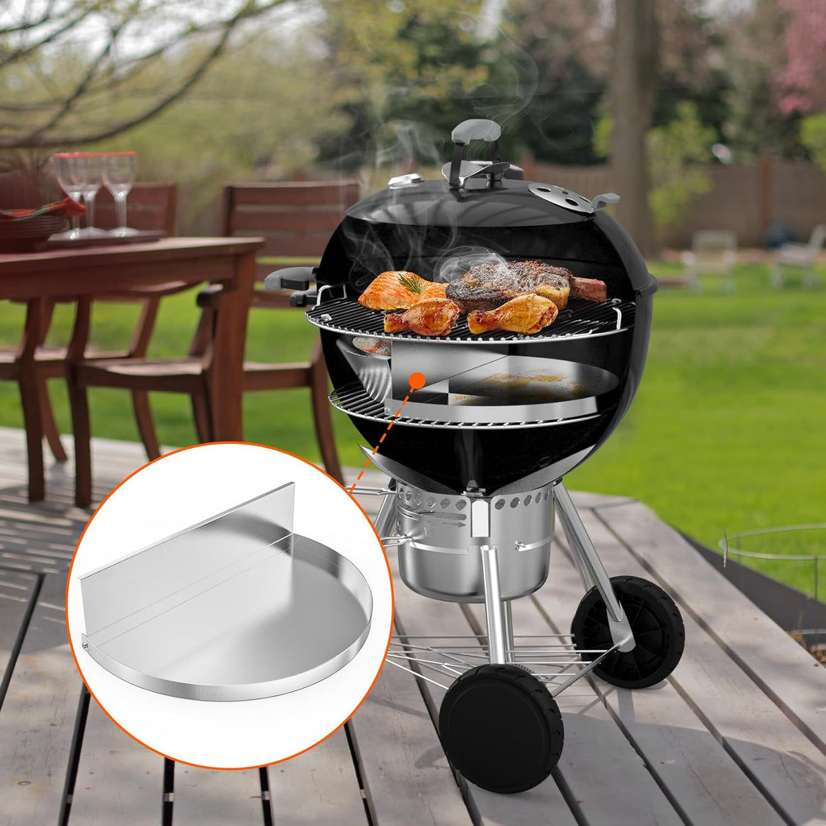 Stainless Steel Detachable Grill Drip Pan with Removable Charcoal Divider V224