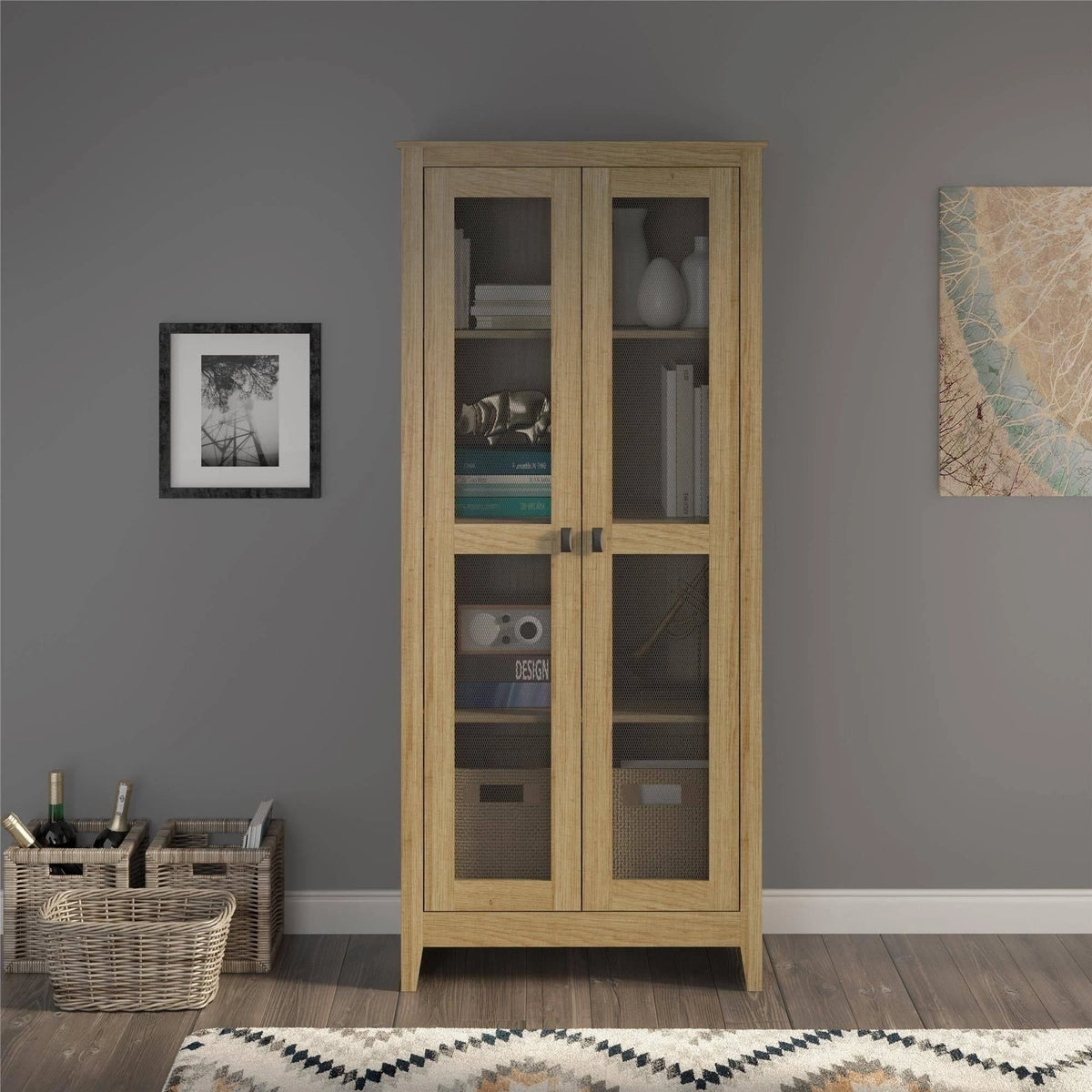 31.5 inch Wide Storage Cabinet with Mesh Doors E9400