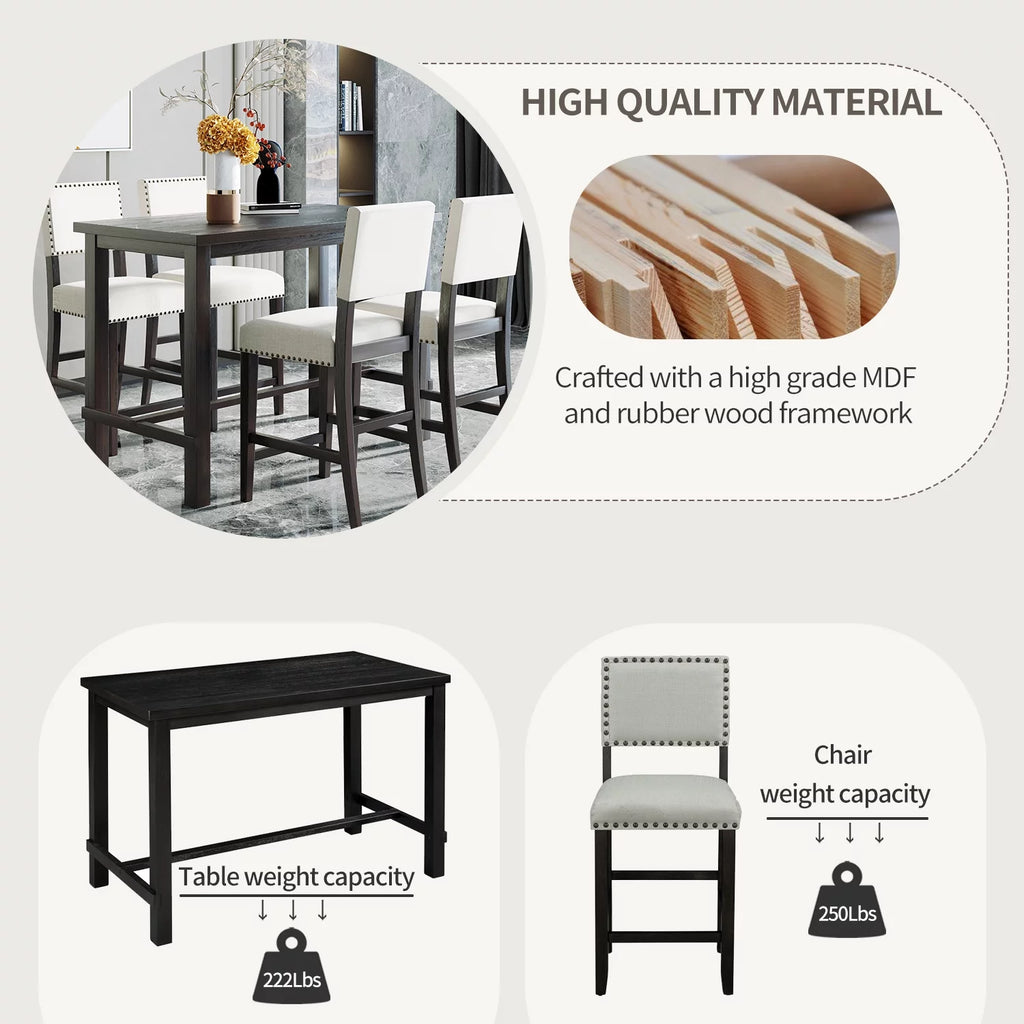 5 Piece Counter Height Dining Table Set with 4 Cushioned Chairs S864500