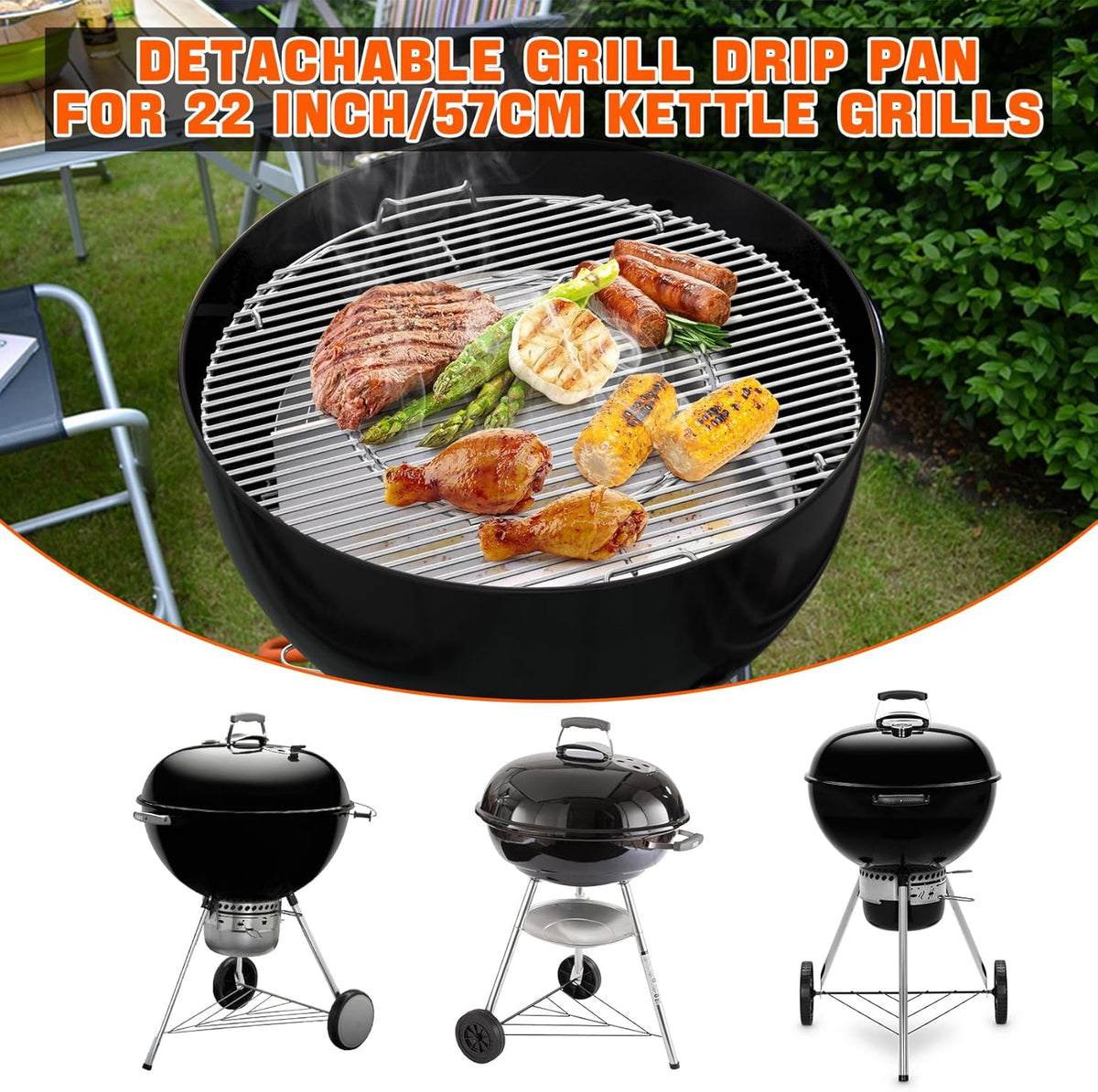 Stainless Steel Detachable Grill Drip Pan with Removable Charcoal Divider V224
