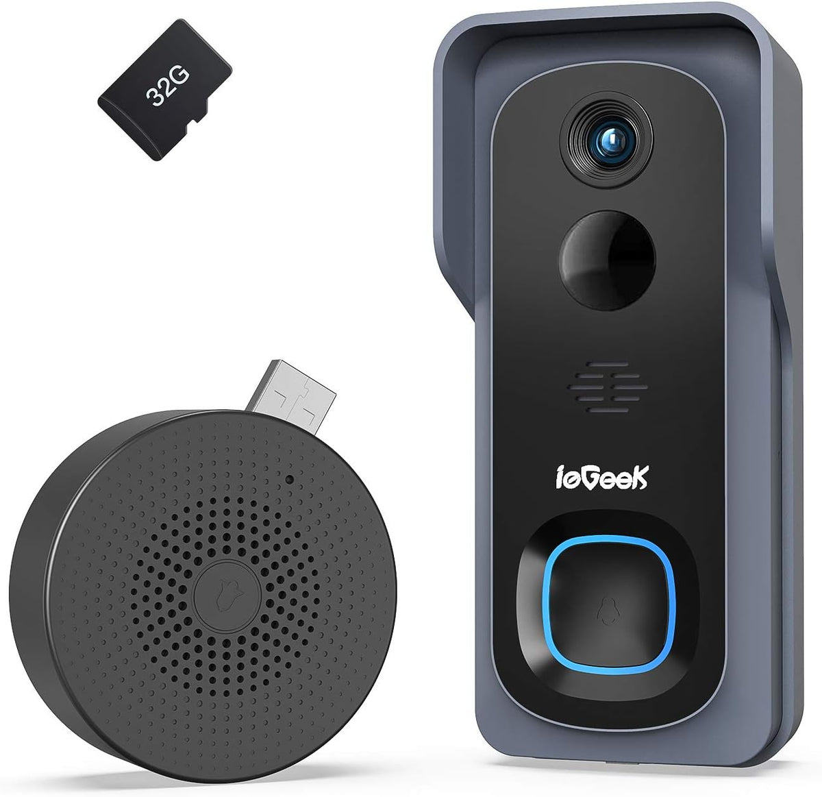 Wireless Video Doorbell Camera with 32GB SD Card & Indoor Chime, 1080P HD X6746