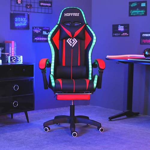 Blue and Black RGB Gaming Chair with Speakers and Footrest J630