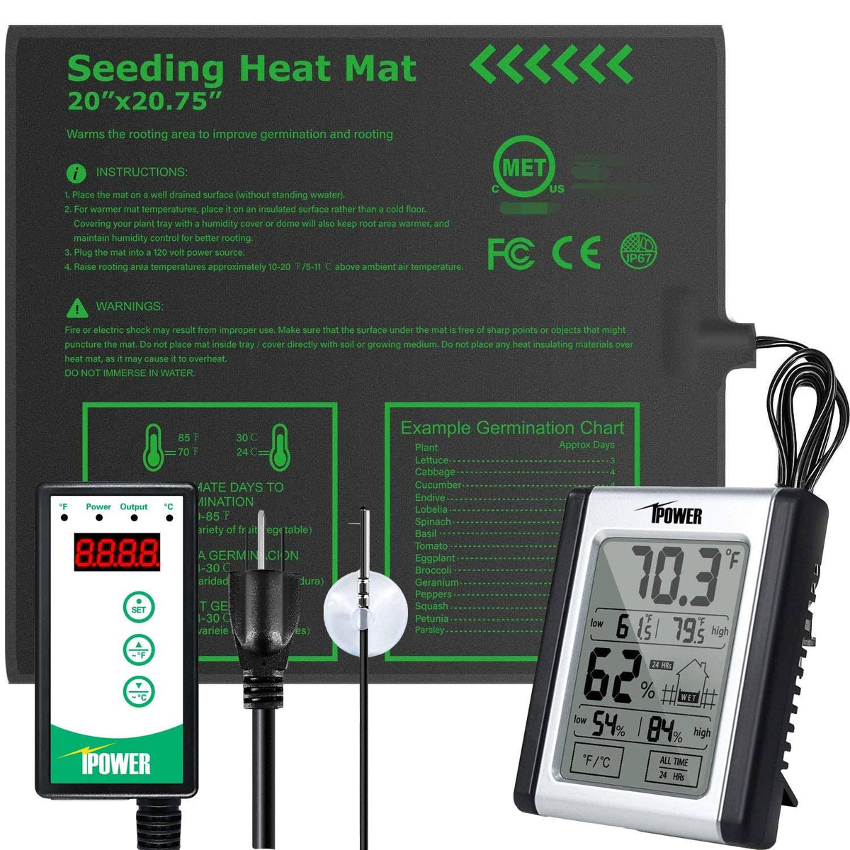 20 inch x 20.75 inch Carbon Film Seedling Heat Mat and Digital Thermostat Controller E2213