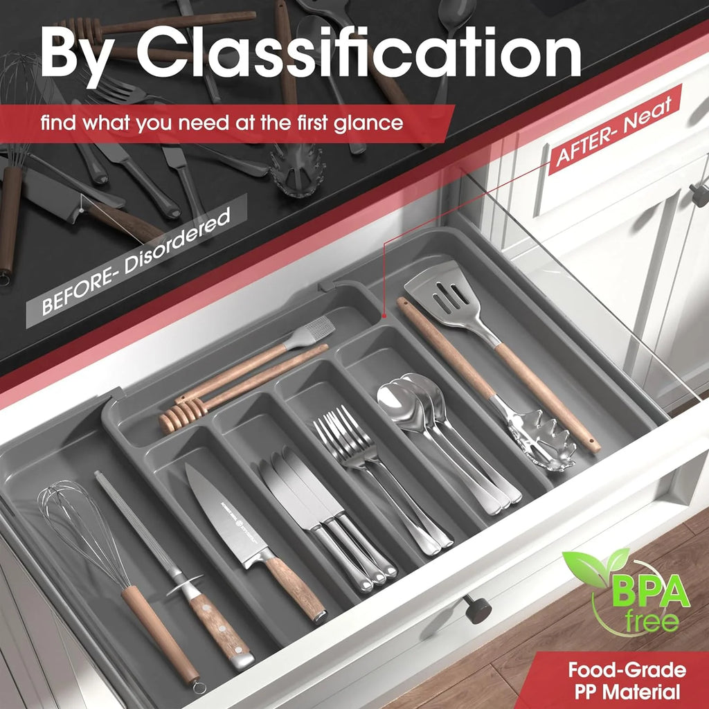 Grey Adjustable Kitchen Drawer Organizer C134100