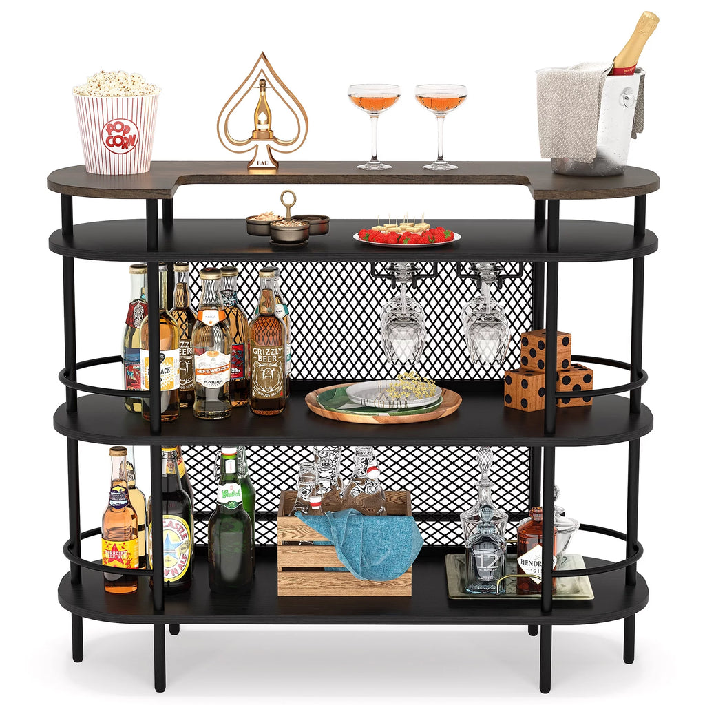 Black 4 Tier Bar Cabinet with Storage Shelves E172253