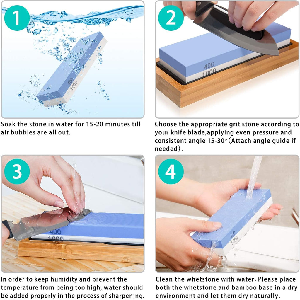4 Side Grit 400/1000 3000/8000 Whetstone Set with Bamboo Base M11676