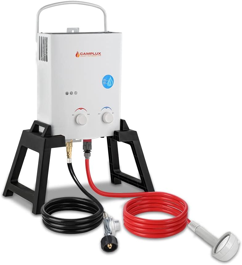 Portable Propane Tankless Water Heater with Stand and Carry Bag Q893