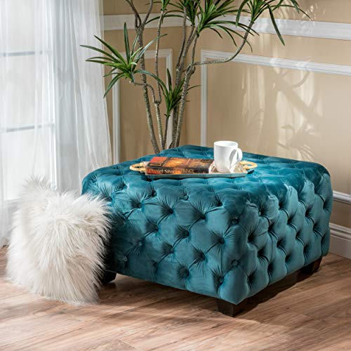 Dark Teal Velvet Ottoman E840