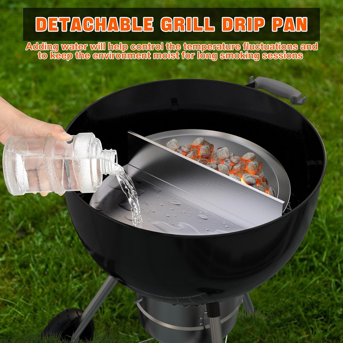 Stainless Steel Detachable Grill Drip Pan with Removable Charcoal Divider V224