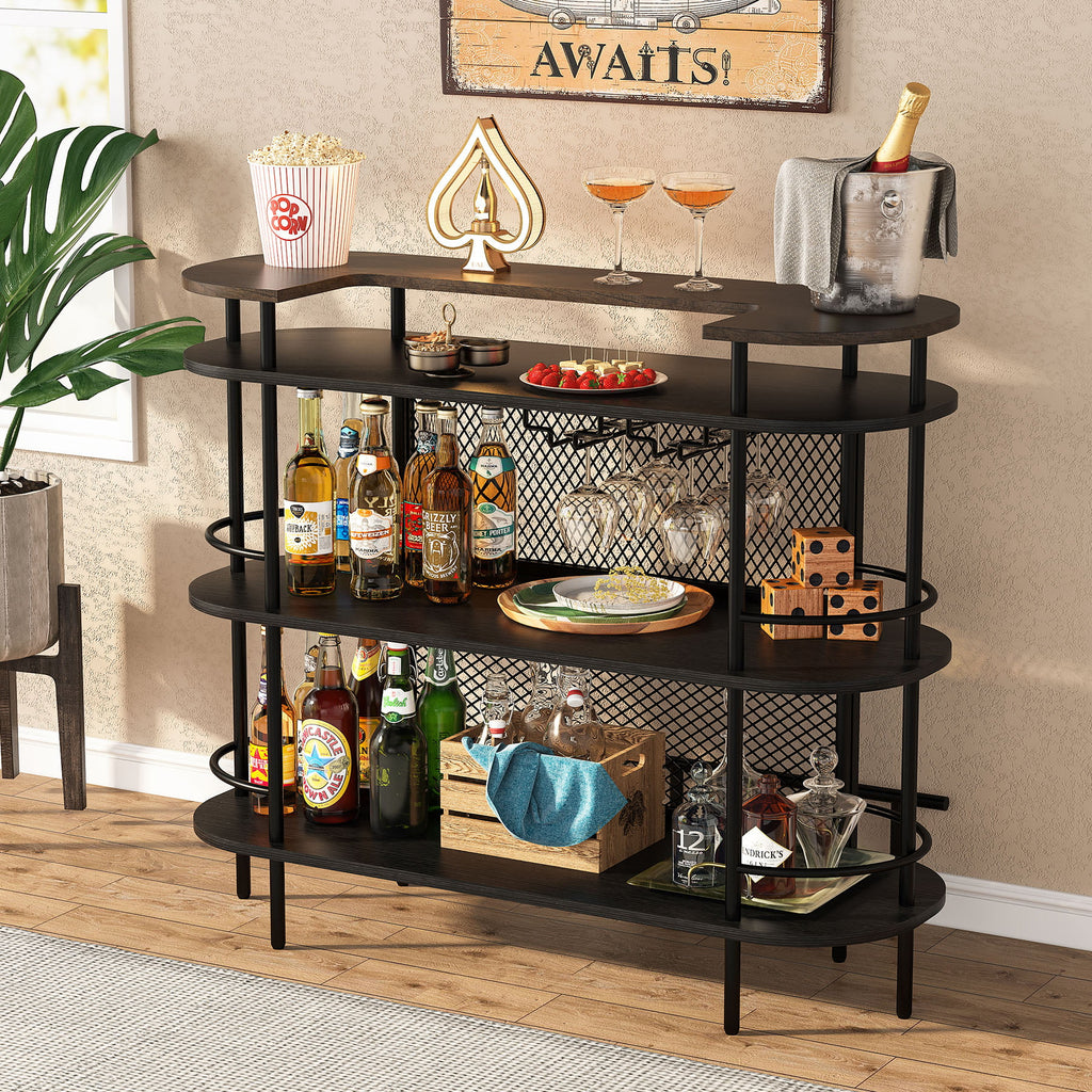 Black 4 Tier Bar Cabinet with Storage Shelves E172253